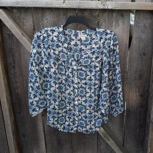 Lucky Brand Boho Dolman Lantern Sleeve Blouse Size L Lightweight Contemporary